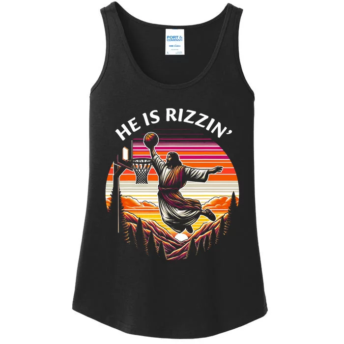 He Is Rizzin Jesus Basketball Easter Christian Ladies Essential Tank