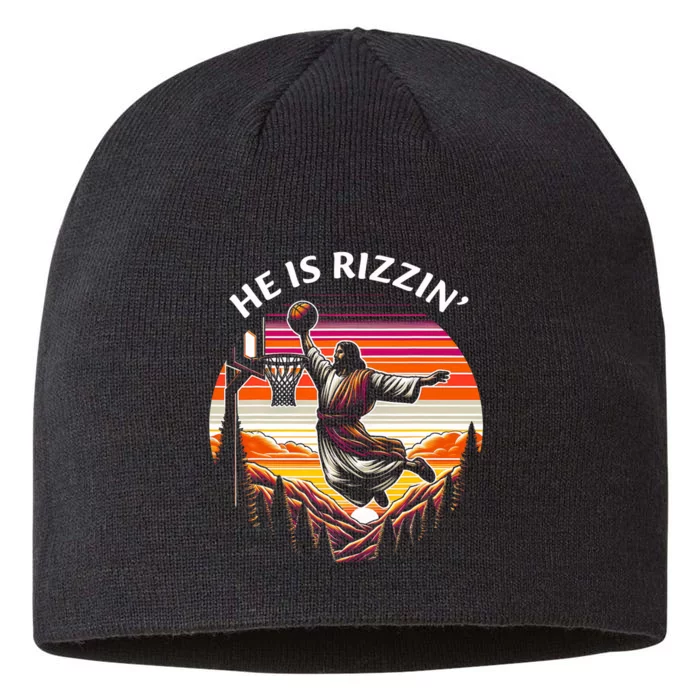 He Is Rizzin Jesus Basketball Easter Christian 8 1/2in Sustainable Knit Beanie