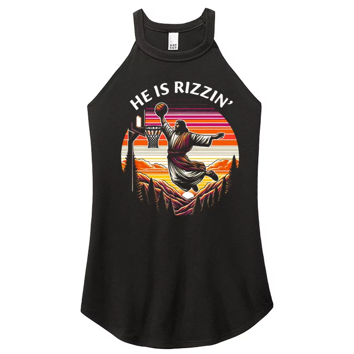 He Is Rizzin Jesus Basketball Easter Christian Women’s Perfect Tri Rocker Tank