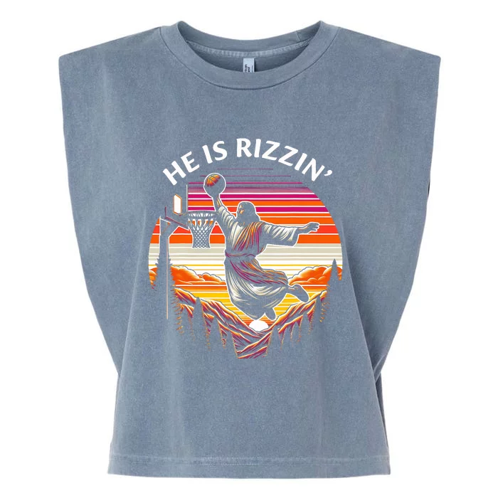 He Is Rizzin Jesus Basketball Easter Christian Garment-Dyed Women's Muscle Tee