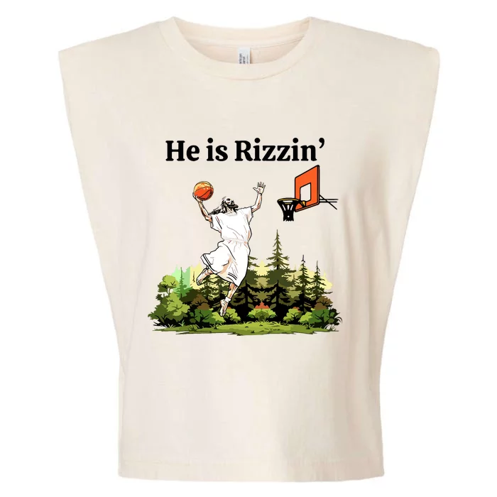 He Is Rizzin Funny Easter Day Jesus Playing Basketball Garment-Dyed Women's Muscle Tee