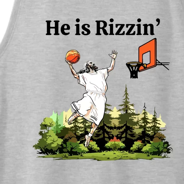 He Is Rizzin Funny Easter Day Jesus Playing Basketball Ladies Tri-Blend Wicking Tank