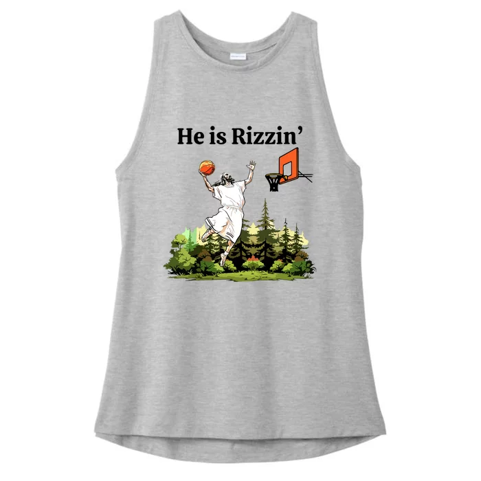 He Is Rizzin Funny Easter Day Jesus Playing Basketball Ladies Tri-Blend Wicking Tank