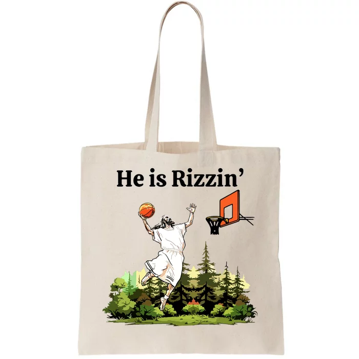 He Is Rizzin Funny Easter Day Jesus Playing Basketball Tote Bag