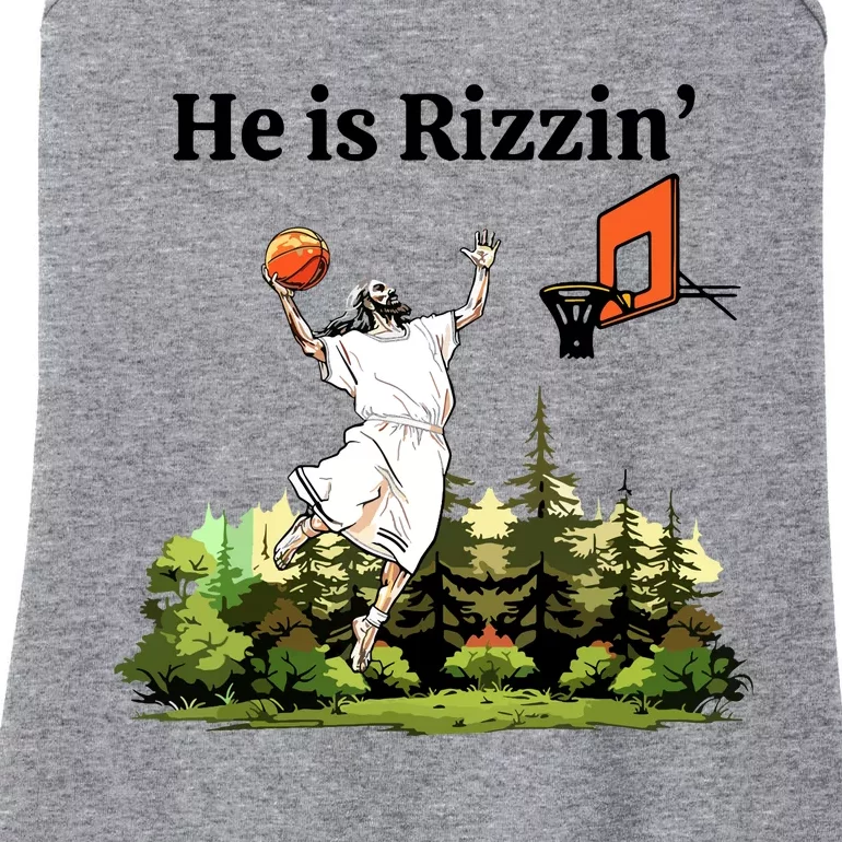 He Is Rizzin Funny Easter Day Jesus Playing Basketball Ladies Essential Tank