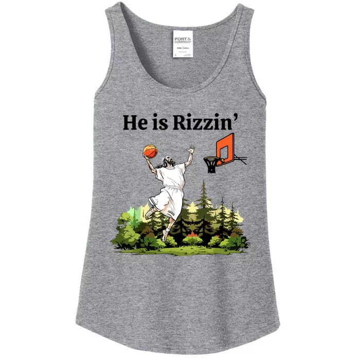 He Is Rizzin Funny Easter Day Jesus Playing Basketball Ladies Essential Tank