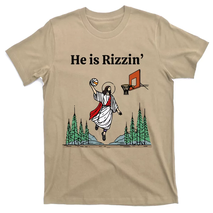 He Is Rizzin Funny Easter Day Jesus Playing Basketball T-Shirt