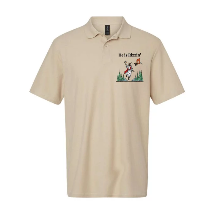 He Is Rizzin Funny Easter Day Jesus Playing Basketball Softstyle Adult Sport Polo