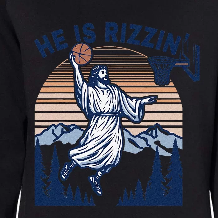 He Is Rizzin Funny Jesus Playing Basketball Meme Christian Womens California Wash Sweatshirt