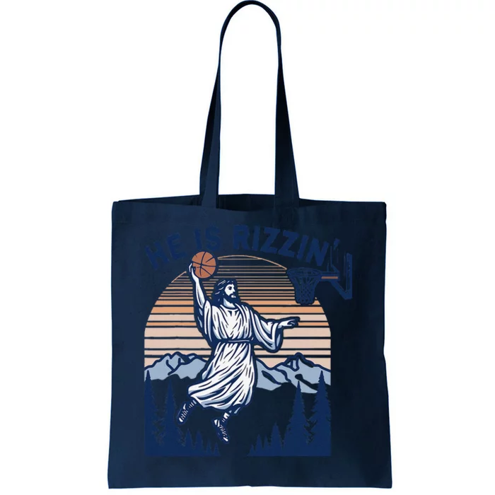 He Is Rizzin Funny Jesus Playing Basketball Meme Christian Tote Bag