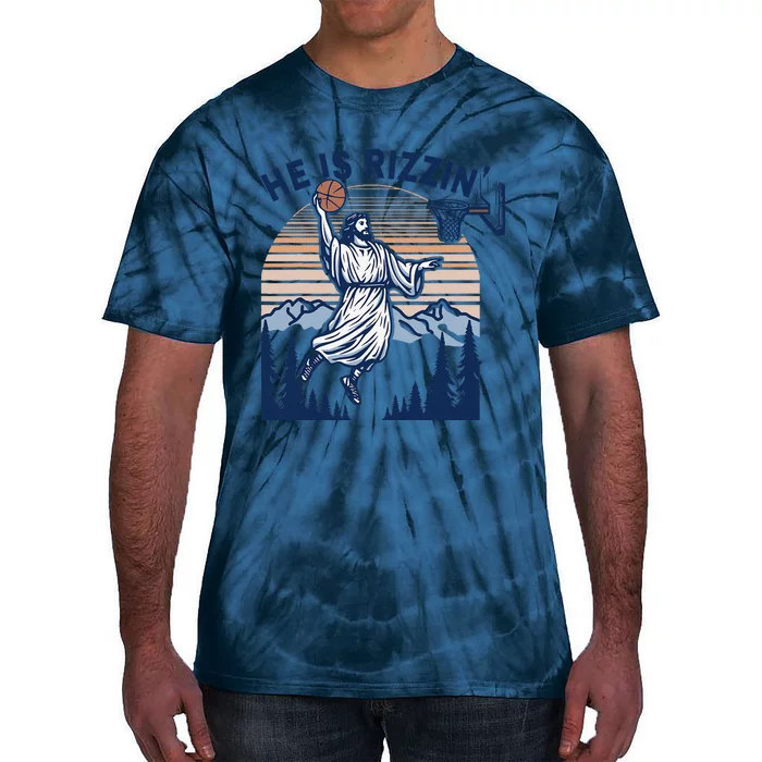 He Is Rizzin Funny Jesus Playing Basketball Meme Christian Tie-Dye T-Shirt