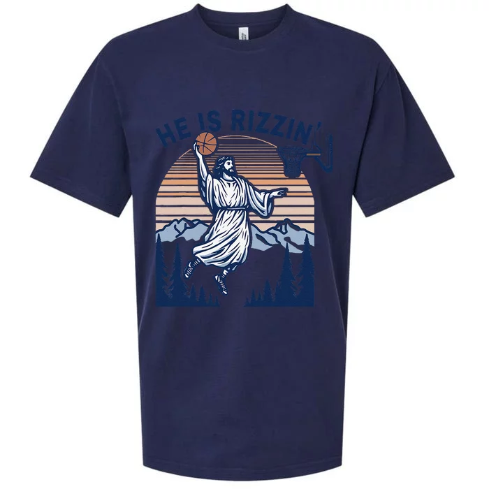 He Is Rizzin Funny Jesus Playing Basketball Meme Christian Sueded Cloud Jersey T-Shirt