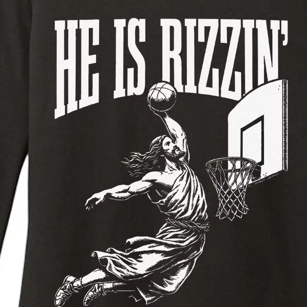 He Is Rizzin Funny Jesus Basketball Meme Womens CVC Long Sleeve Shirt