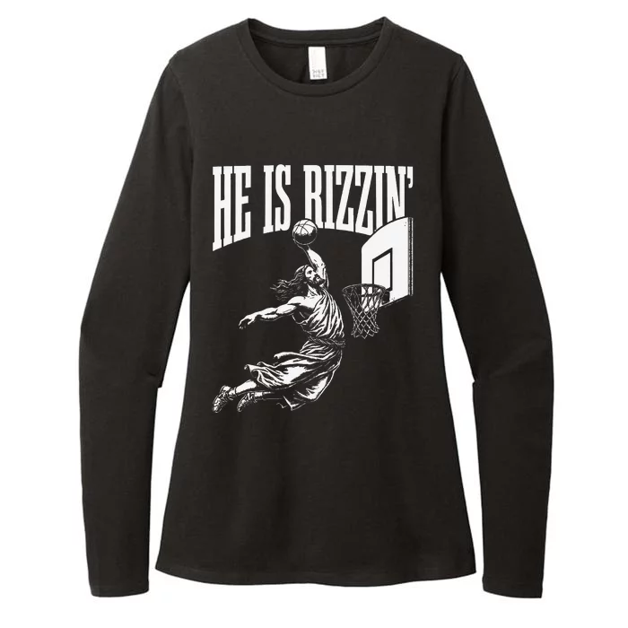 He Is Rizzin Funny Jesus Basketball Meme Womens CVC Long Sleeve Shirt