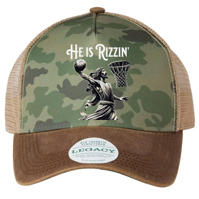 He Is Rizzin Jesus Playing Basketball Funny Sports Rizz Legacy Tie Dye Trucker Hat