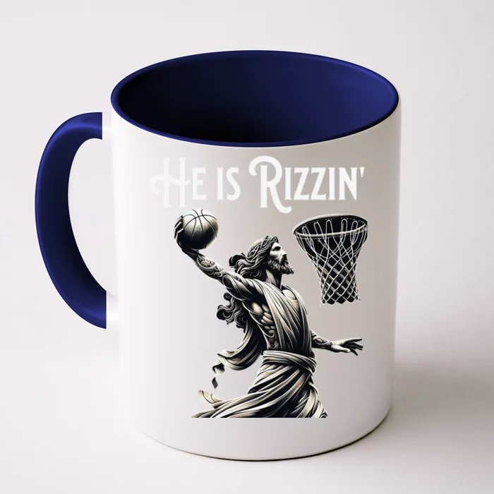 He Is Rizzin Jesus Playing Basketball Funny Sports Rizz Front & Back Coffee Mug