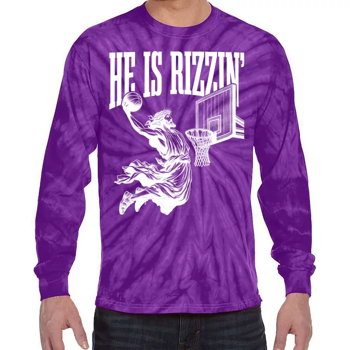 He Is Rizzin Funny Jesus Basketball Easter Meme Tie-Dye Long Sleeve Shirt