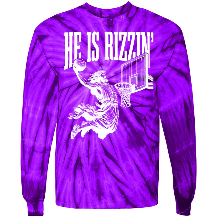 He Is Rizzin Funny Jesus Basketball Easter Meme Tie-Dye Long Sleeve Shirt