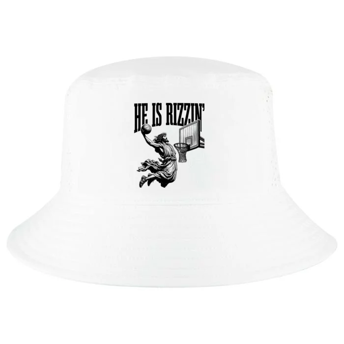 He Is Rizzin Funny Jesus Basketball Easter Meme Cool Comfort Performance Bucket Hat