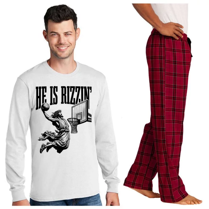 He Is Rizzin Funny Jesus Basketball Easter Meme Long Sleeve Pajama Set