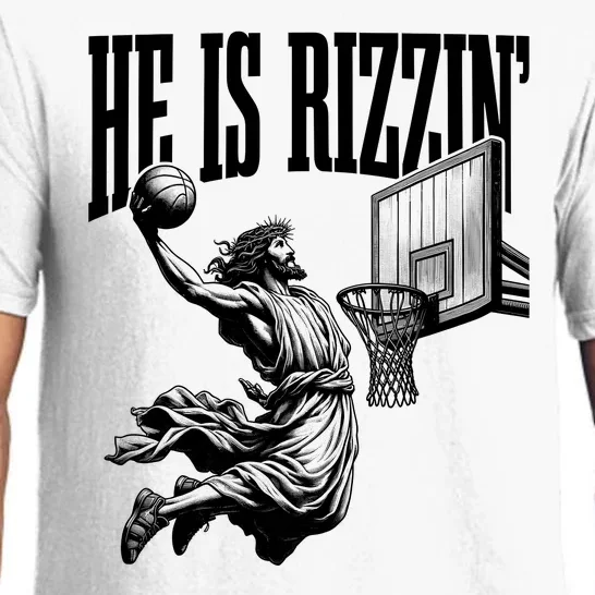 He Is Rizzin Funny Jesus Basketball Easter Meme Pajama Set