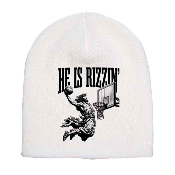 He Is Rizzin Funny Jesus Basketball Easter Meme Short Acrylic Beanie