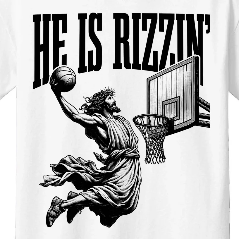 He Is Rizzin Funny Jesus Basketball Easter Meme Kids T-Shirt