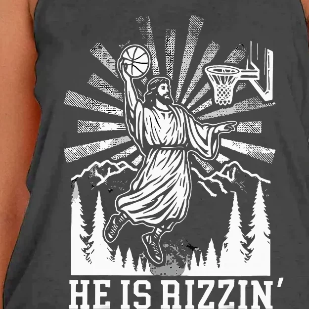 He Is Rizzin Funny Jesus Basketball Christian Women's Knotted Racerback Tank