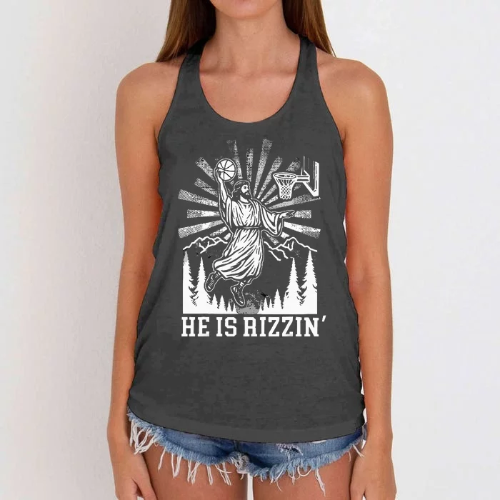 He Is Rizzin Funny Jesus Basketball Christian Women's Knotted Racerback Tank