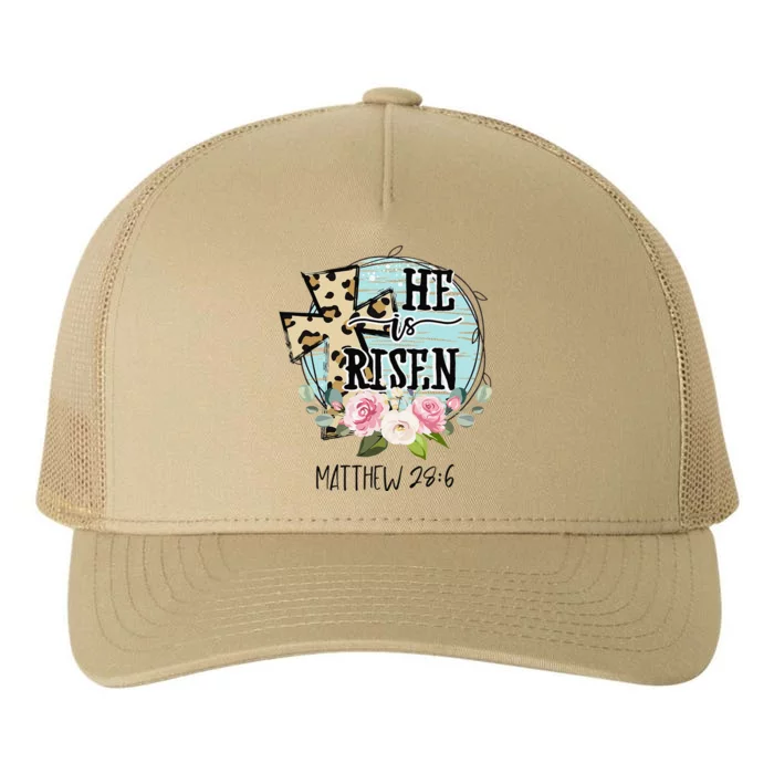 He Is Risen Jesus Christian Happy Easter Floral Wreath Cute Gift Yupoong Adult 5-Panel Trucker Hat