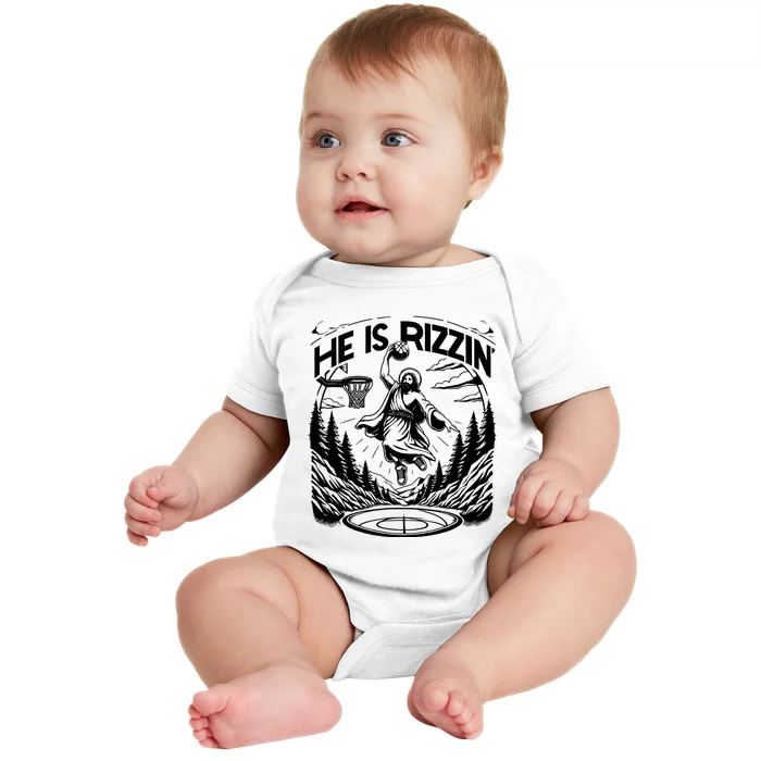 He Is Rizzin Funny Basketball Christian Religious Baby Bodysuit