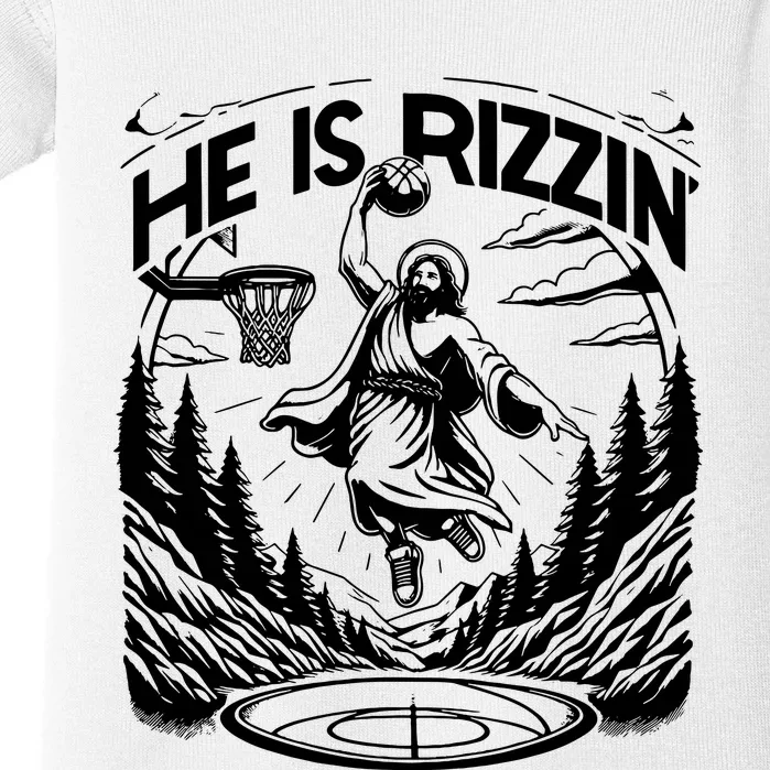 He Is Rizzin Funny Basketball Christian Religious Baby Bodysuit