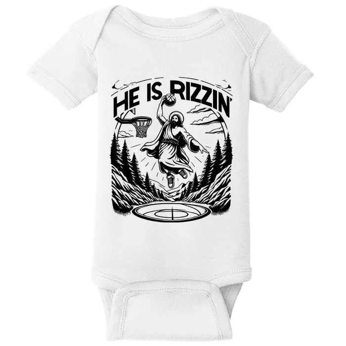 He Is Rizzin Funny Basketball Christian Religious Baby Bodysuit