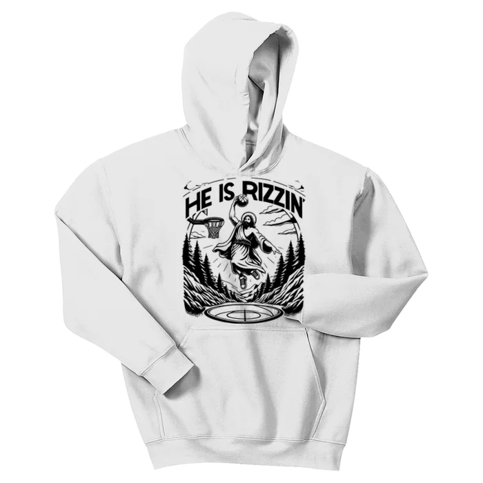 He Is Rizzin Funny Basketball Christian Religious Kids Hoodie