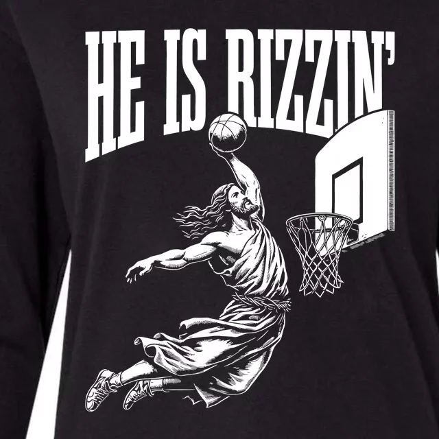 He Is Rizzin Funny Jesus Basketball Meme Womens Cotton Relaxed Long Sleeve T-Shirt