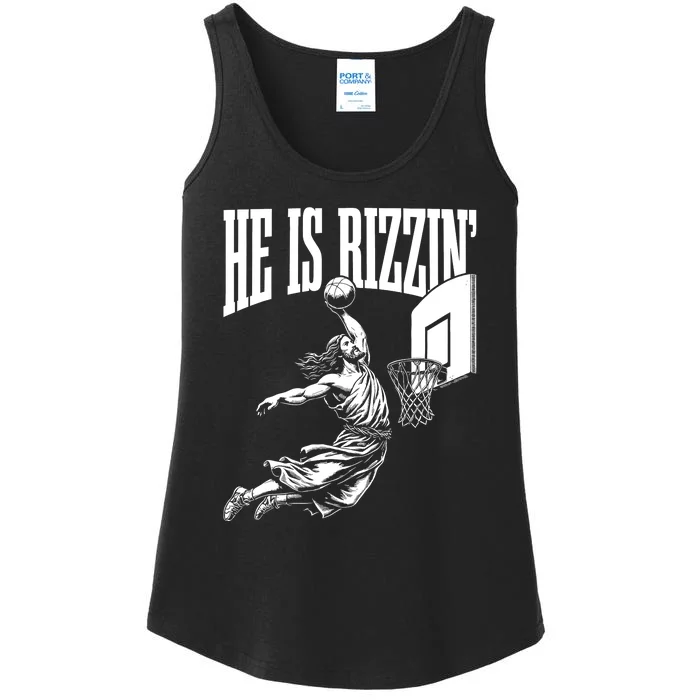 He Is Rizzin Funny Jesus Basketball Meme Ladies Essential Tank