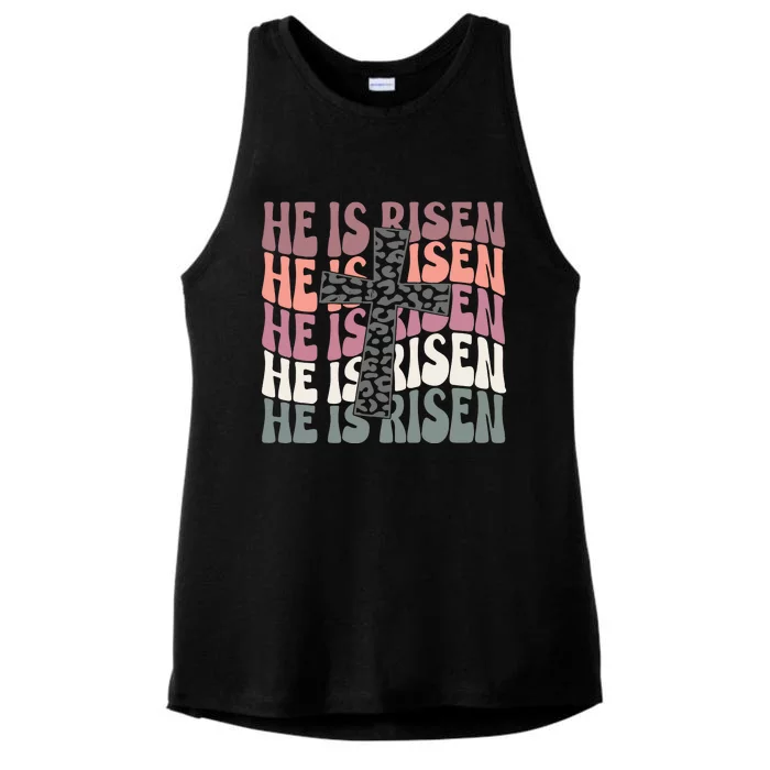 He Is Risen Easter Christian Ladies Tri-Blend Wicking Tank