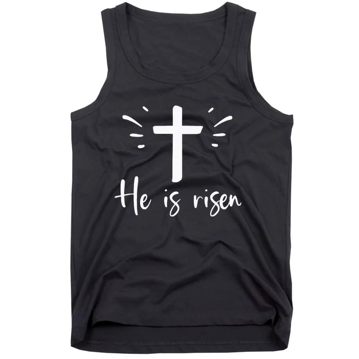 He Is Risen Religious Jesus Cross Easter Sunday Tank Top