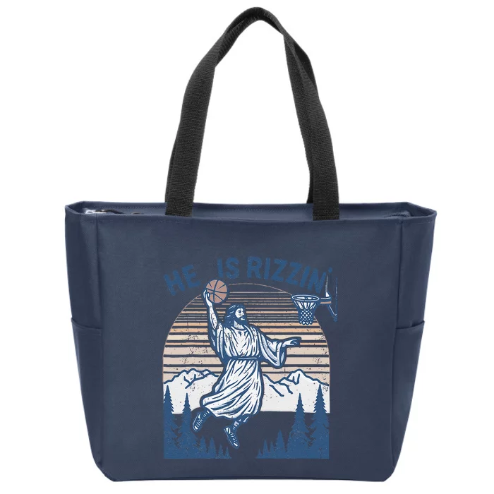 He Is Risen Funny Easter Jesus Playing Basketball Zip Tote Bag