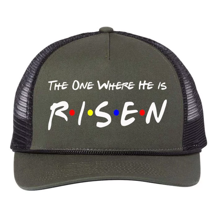 He Is Risen Religious Jesus Cross Easter Sunday Retro Rope Trucker Hat Cap