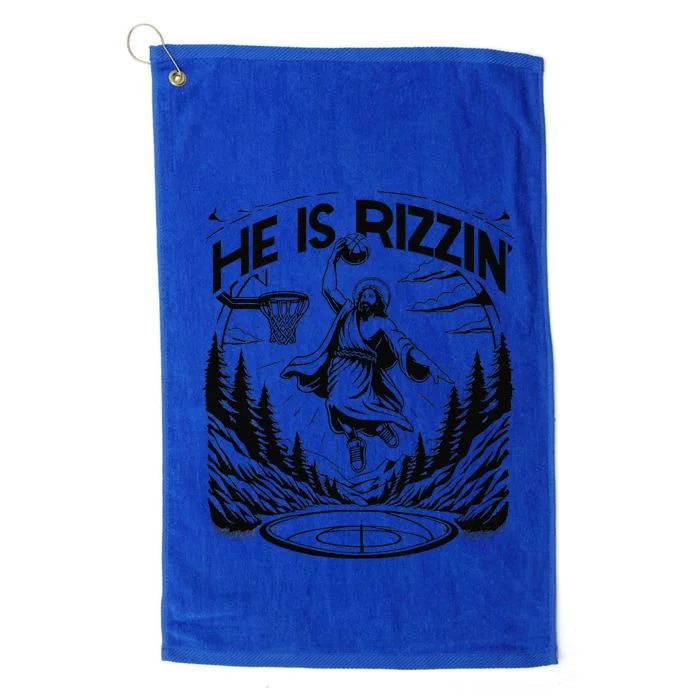 He Is Rizzin Funny Basketball Christian Religious Gift Platinum Collection Golf Towel