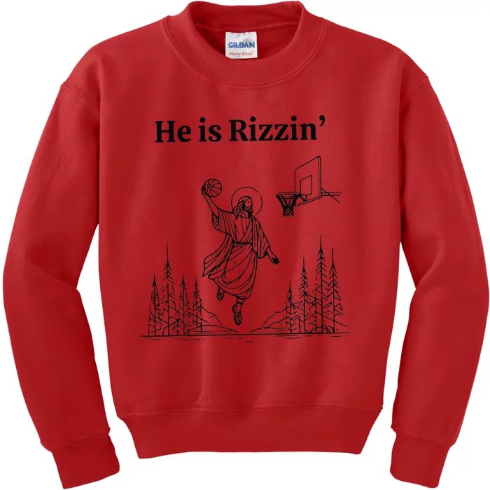 He Is Rizzin Funny Basketball Retro Christian Religious Kids Sweatshirt