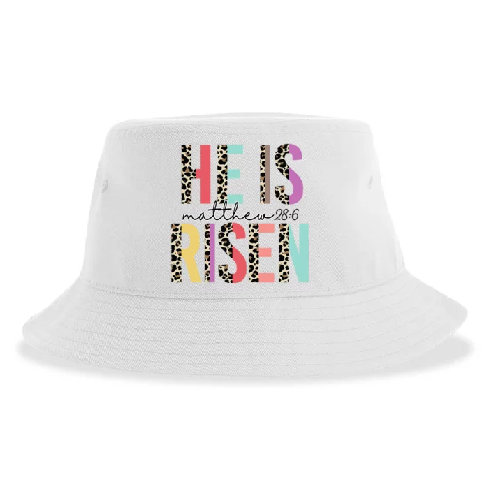 He Is Risen Bible Verse Matthew 286 Leopard Christian Sustainable Bucket Hat