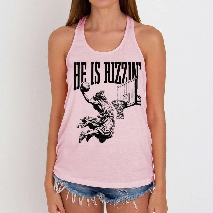 He Is Rizzin Funny Jesus Basketball Easter Meme Women's Knotted Racerback Tank