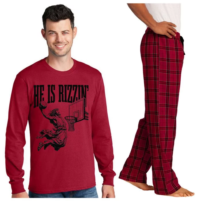 He Is Rizzin Funny Jesus Basketball Easter Meme Long Sleeve Pajama Set