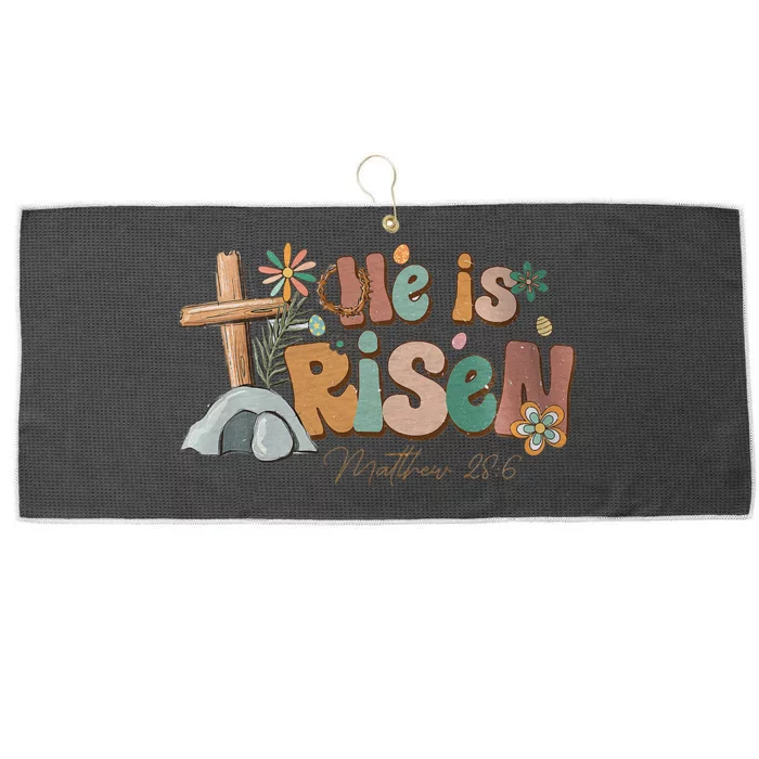 He Is Risen Bible Verse Matthew 286 Cross Christian Easter Large Microfiber Waffle Golf Towel