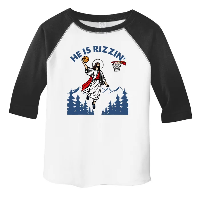 He Is Rizzin Jesus Basketball Easter Religious Toddler Fine Jersey T-Shirt