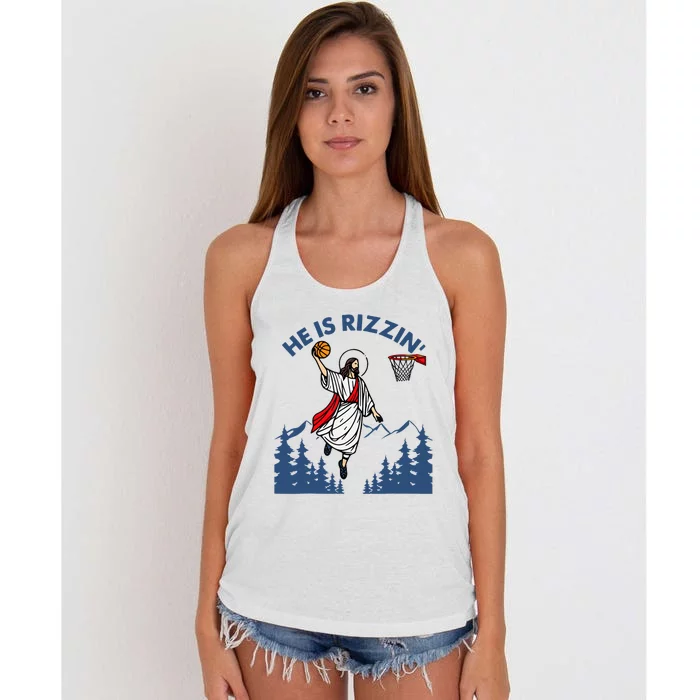 He Is Rizzin Jesus Basketball Easter Religious Women's Knotted Racerback Tank