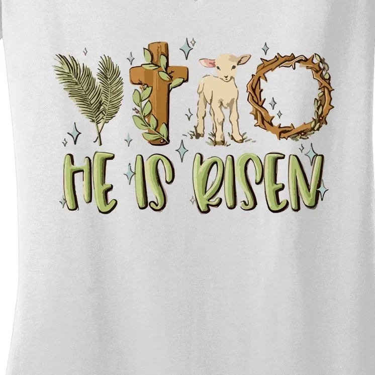 He Is Risen Christian Women's V-Neck T-Shirt