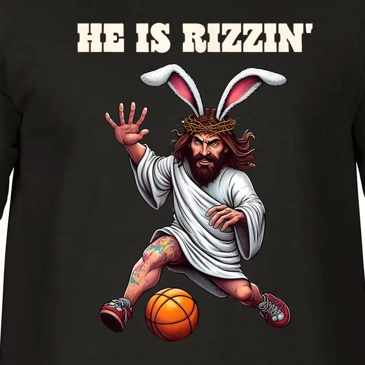 He Is Rizzen Funny Easter Bunny Ear Jesus Playing Basketball Comfort Colors T-Shirt